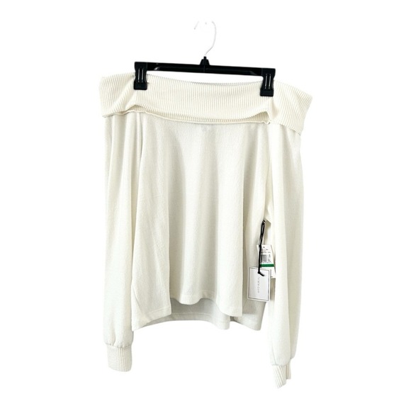 NWT 1.State Ecru/Off White Fold Over Off The Shoulder Sweater Size Large - Picture 2 of 8